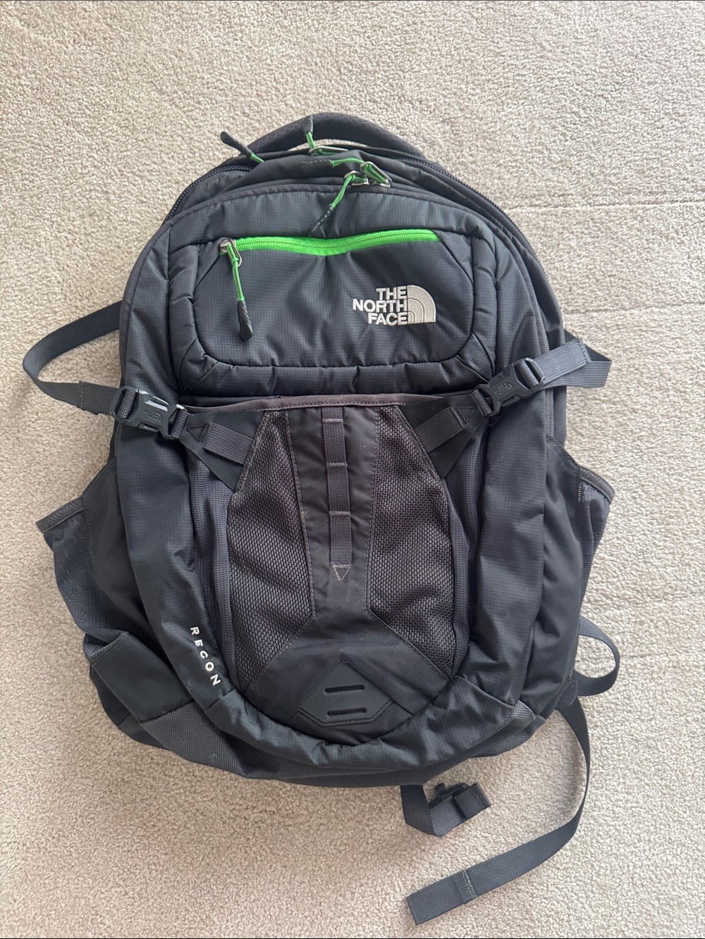 The North Face Black Backpack with Green Accents